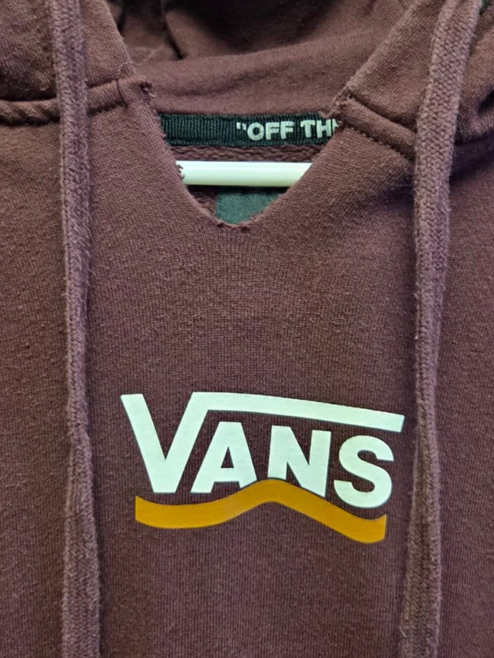 Vans Burgundy Hoodie Mens L Hand Cut Neckline Altered - Picture 3 of 5
